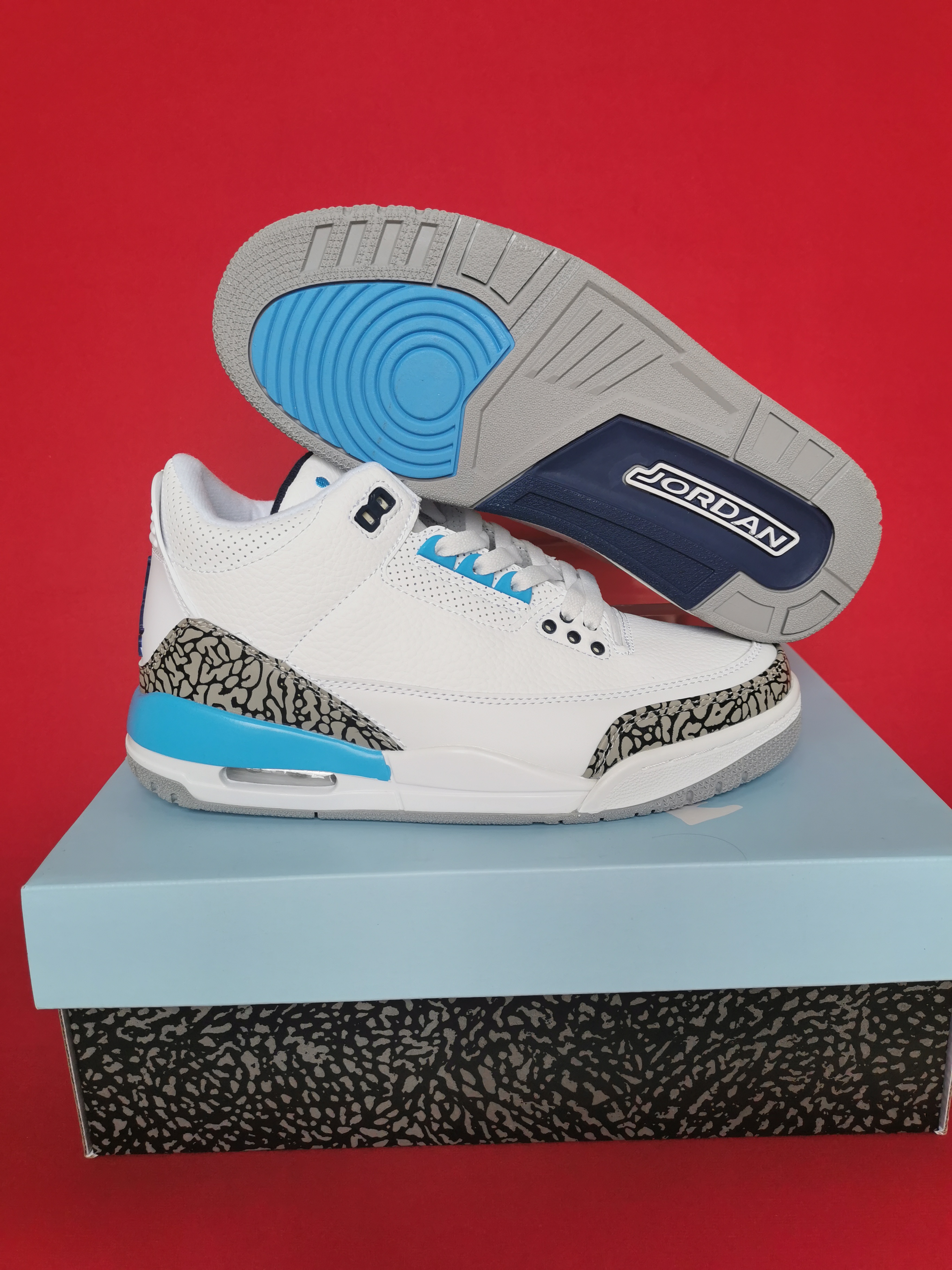 2021 Air Jordan 3 Retro White Baby Blue Grey Shoes